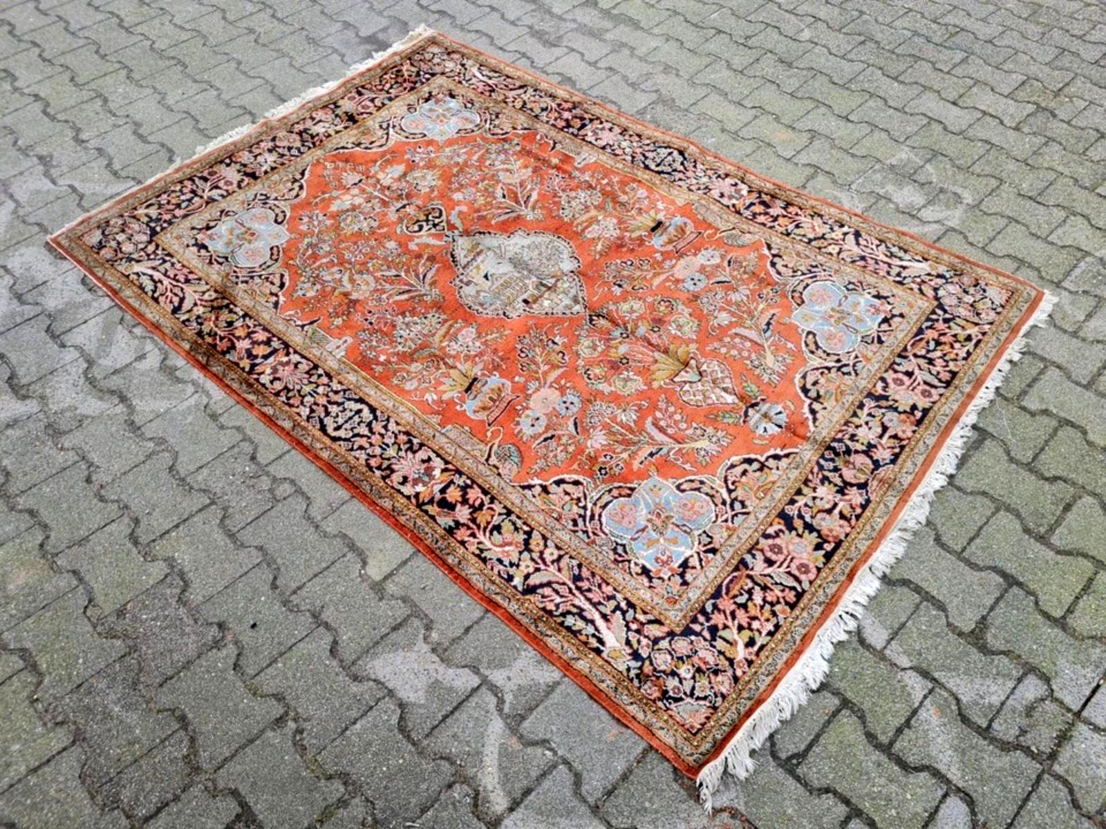 French Handmade Vintage Persian Tabriz Silk Rug 4.9' x 7.1' 1960s - 2K54 For Sale