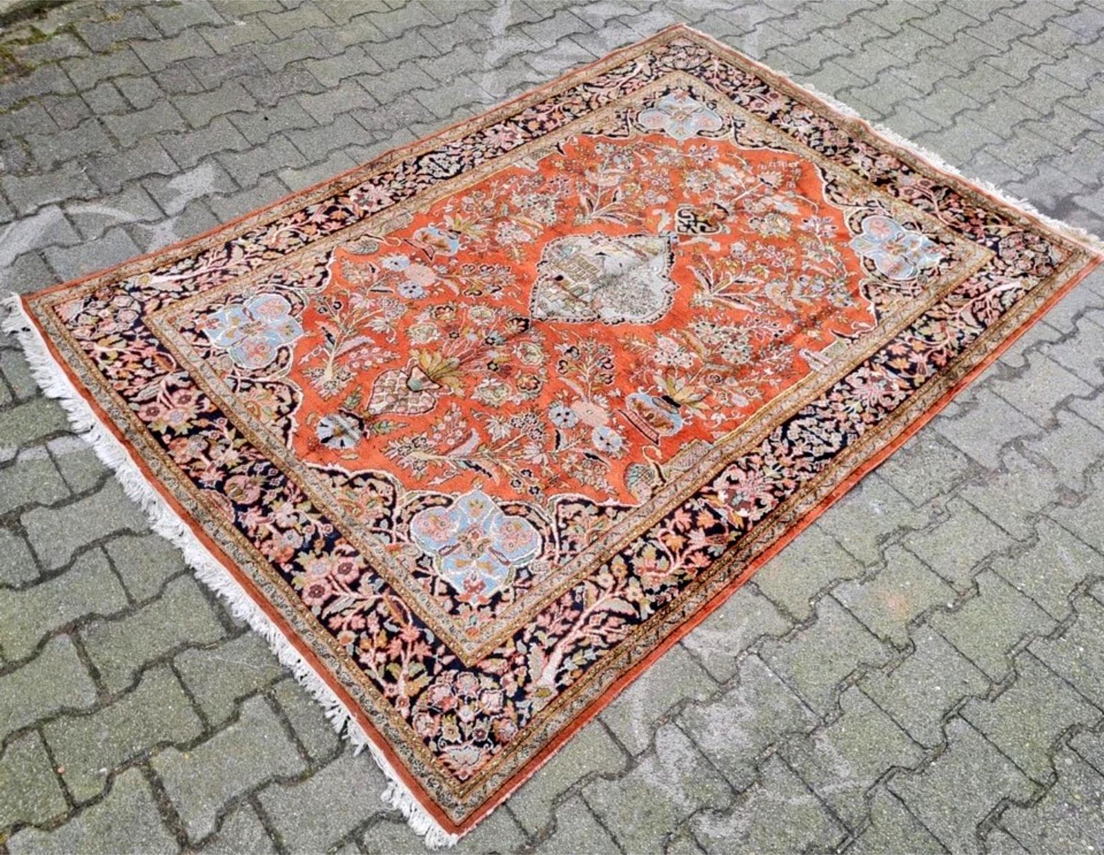 Handmade Vintage Persian Tabriz Silk Rug 4.9' x 7.1' 1960s - 2K54 In Good Condition For Sale In Bordeaux, FR