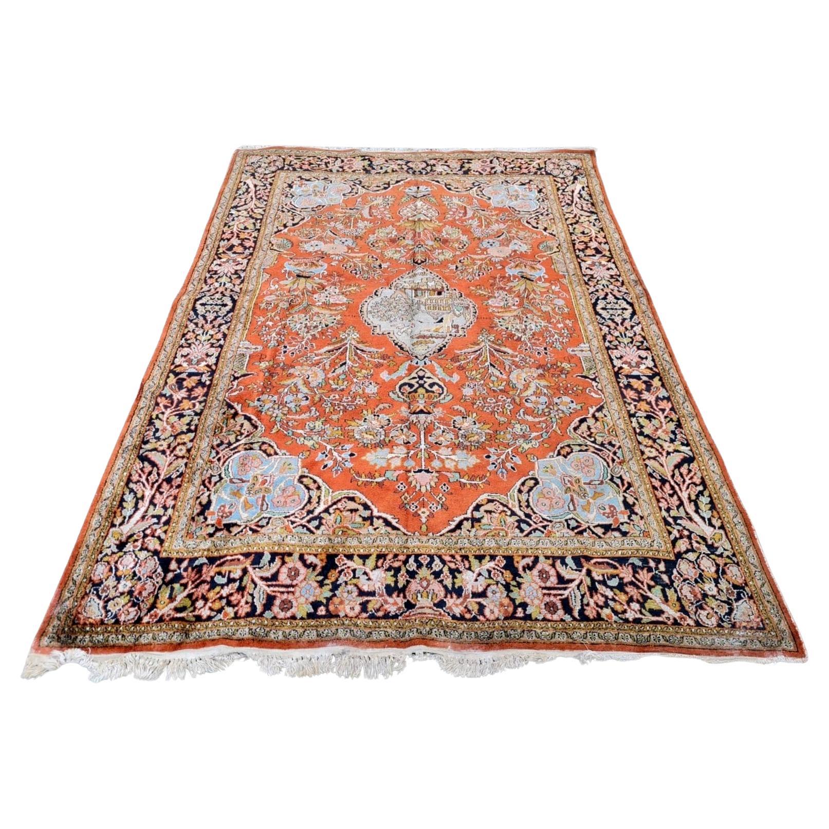 Handmade Vintage Persian Tabriz Silk Rug 4.9' x 7.1' 1960s - 2K54 For Sale