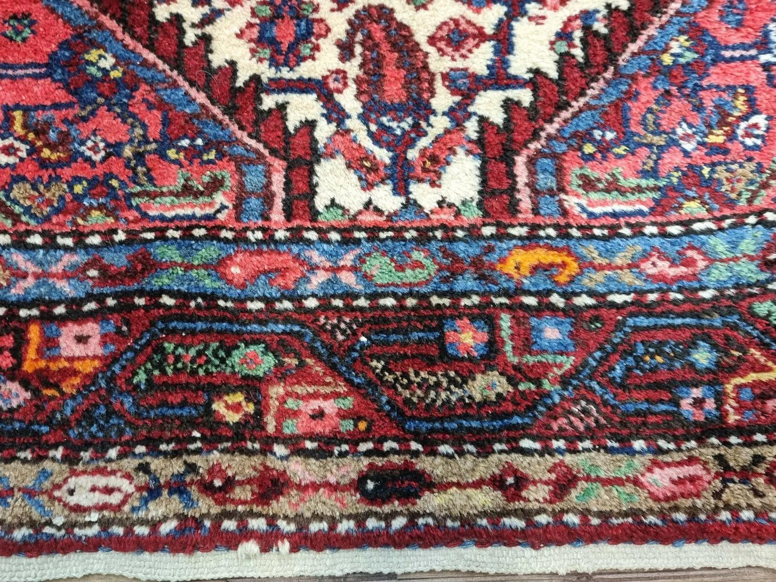 Annodato a mano Tappeto persiano vintage Hamadan fatto a mano 3,1' x 5,1' 1950 - 1D184 in vendita