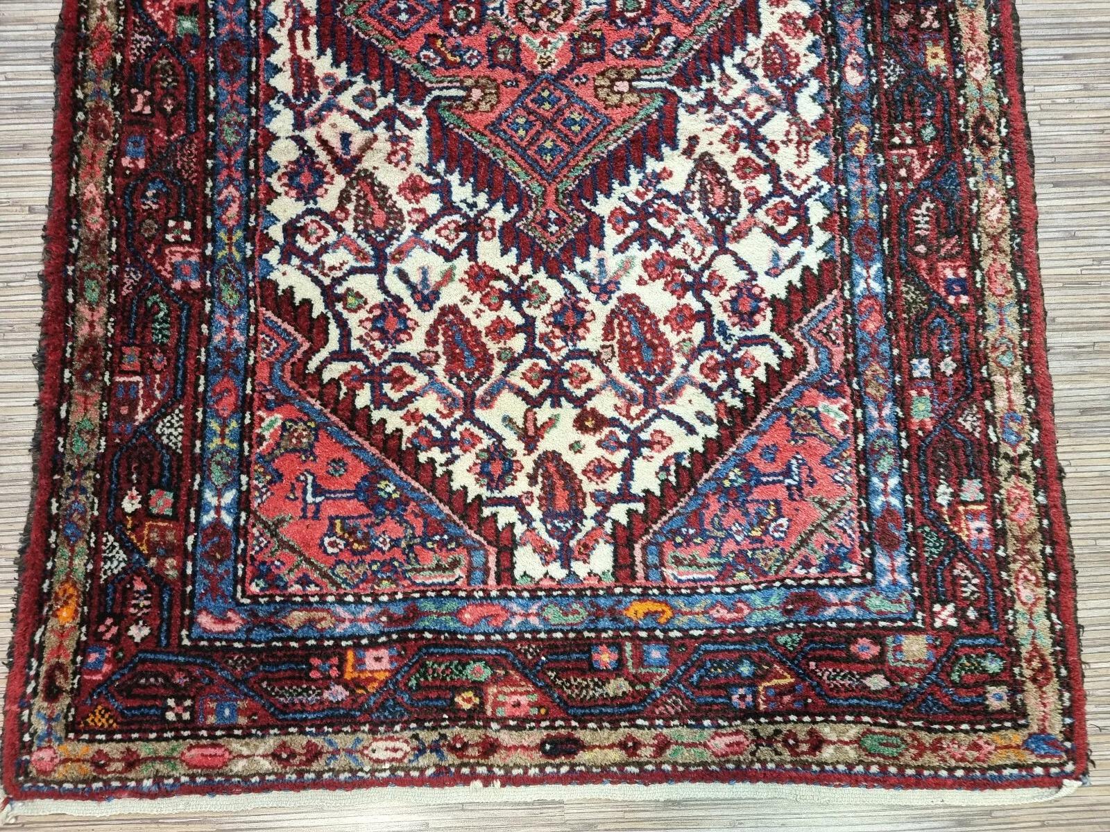Tappeto persiano vintage Hamadan fatto a mano 3,1' x 5,1' 1950 - 1D184 In condizioni buone in vendita a Bordeaux, FR