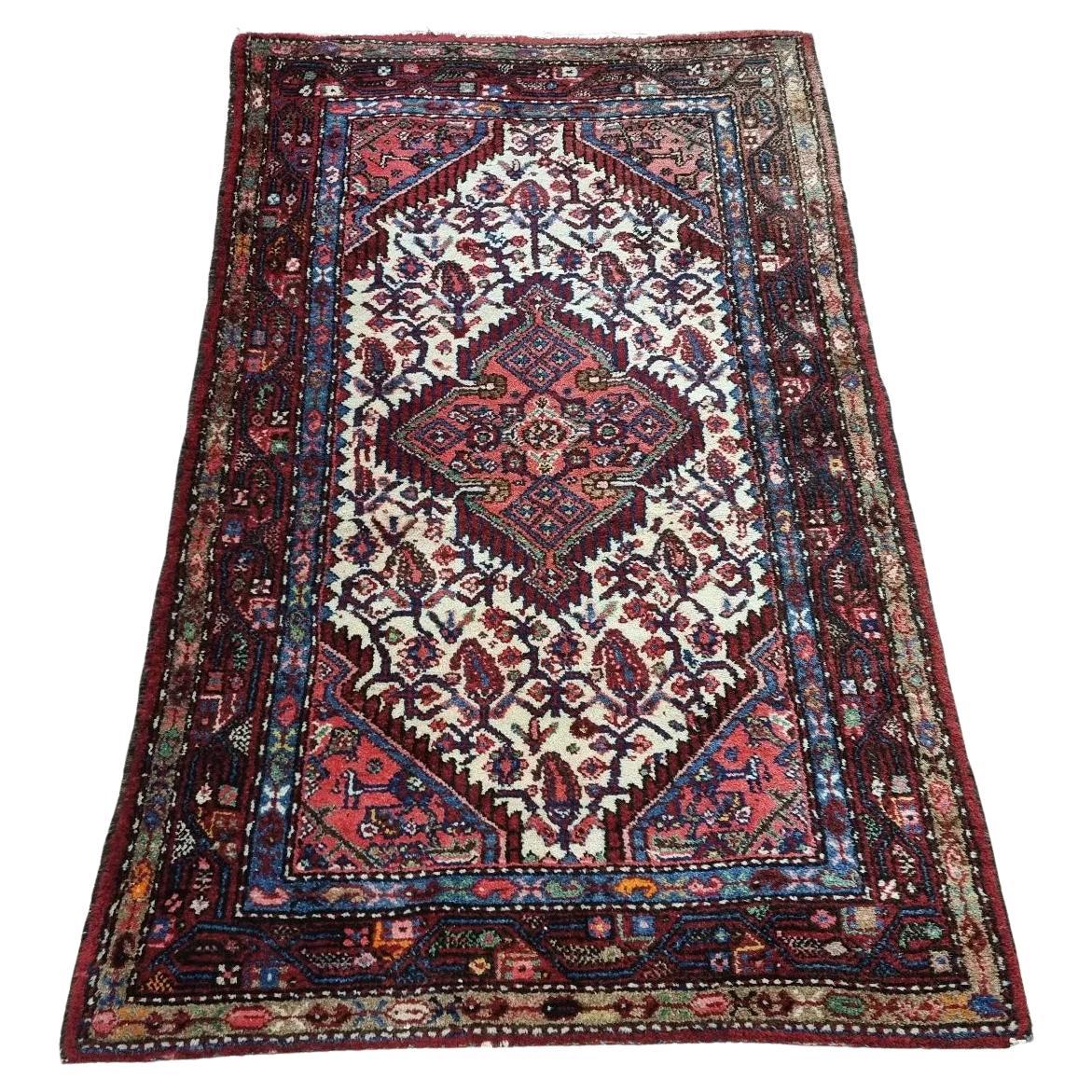 Tappeto persiano vintage Hamadan fatto a mano 3,1' x 5,1' 1950 - 1D184