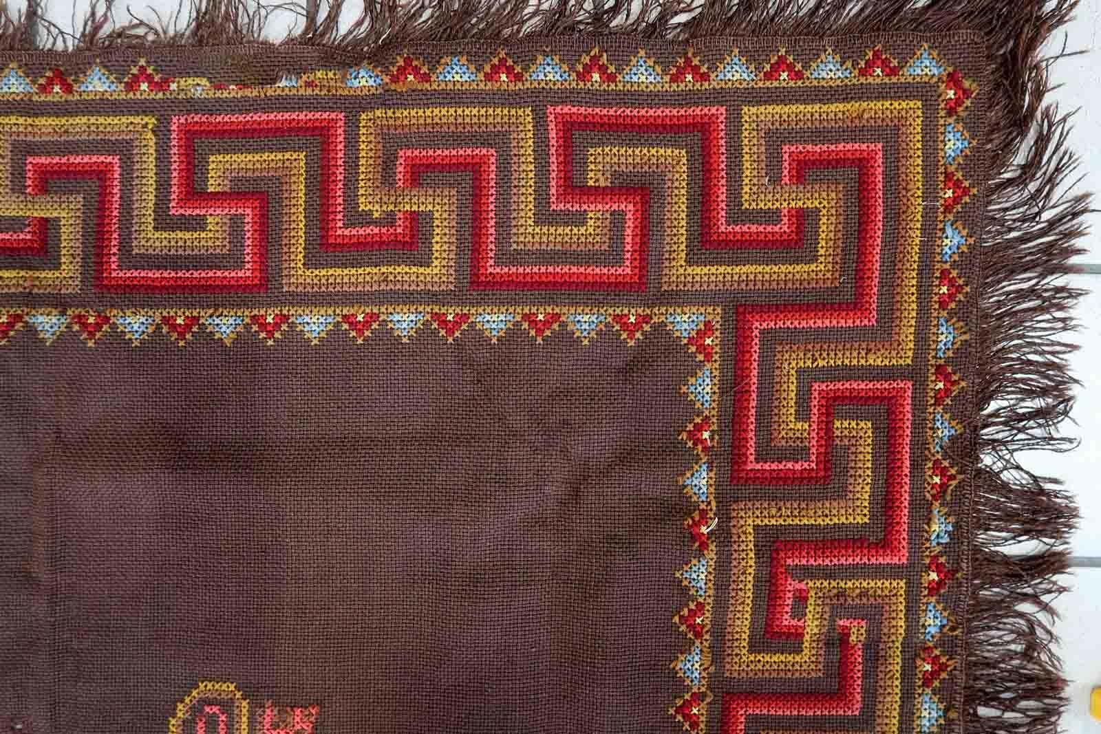 Handgefertigter portugiesischer Vintage-Wandteppich, 1960er Jahre, 1c937 im Angebot 4