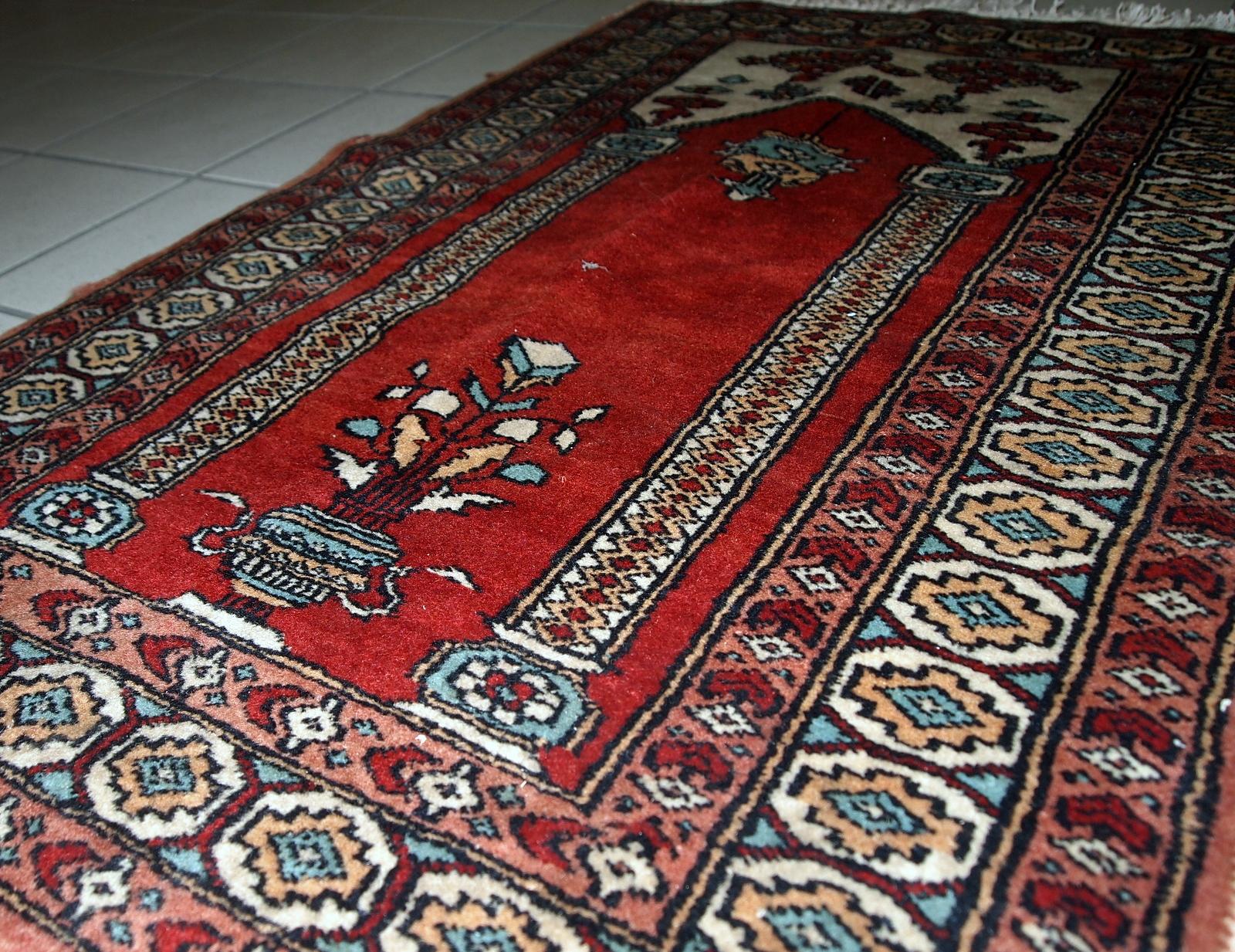 20th Century Handmade Vintage Prayer Turkish Konya Rug, 1970s, 1c600 For Sale