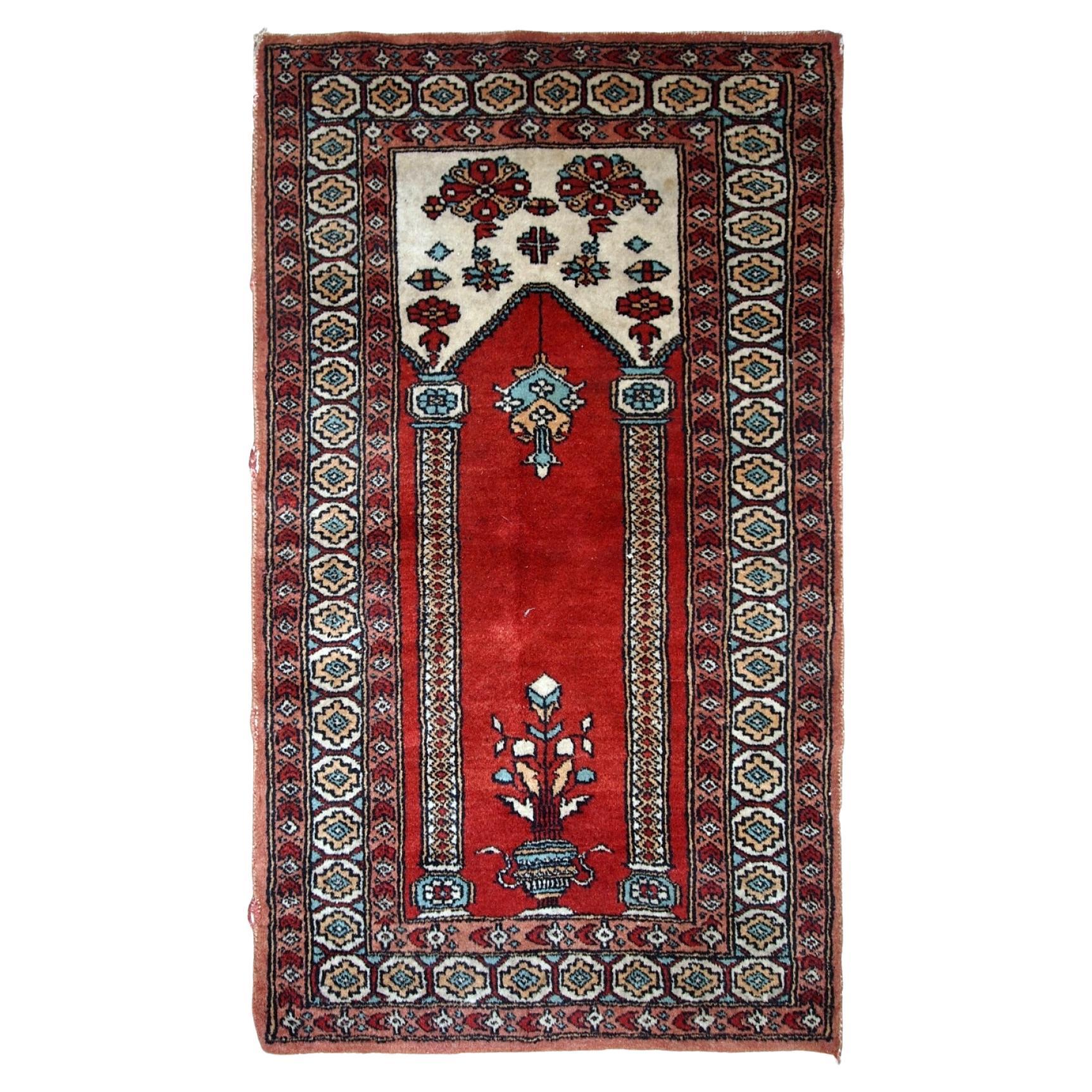 Handmade Vintage Prayer Turkish Konya Rug, 1970s, 1c600 For Sale