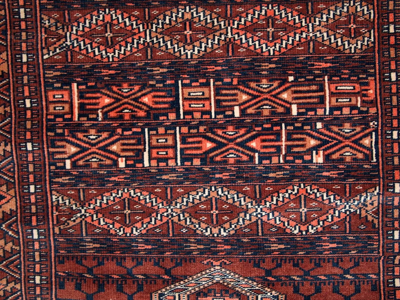 Wool Handmade Vintage Prayer Turkmen Hachli Rug, 1940s, 1C562 For Sale