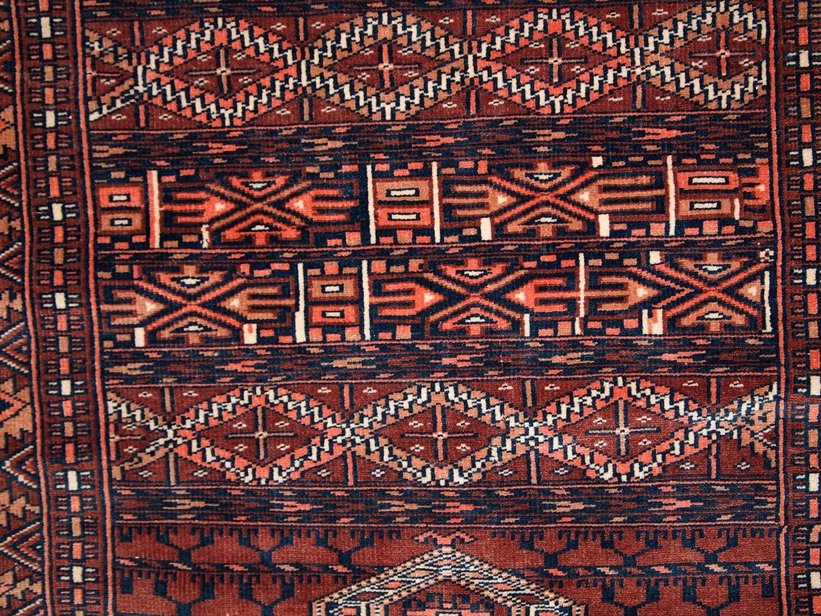 Wool Handmade Vintage Prayer Turkmen Hachli Rug, 1940s, 1C562