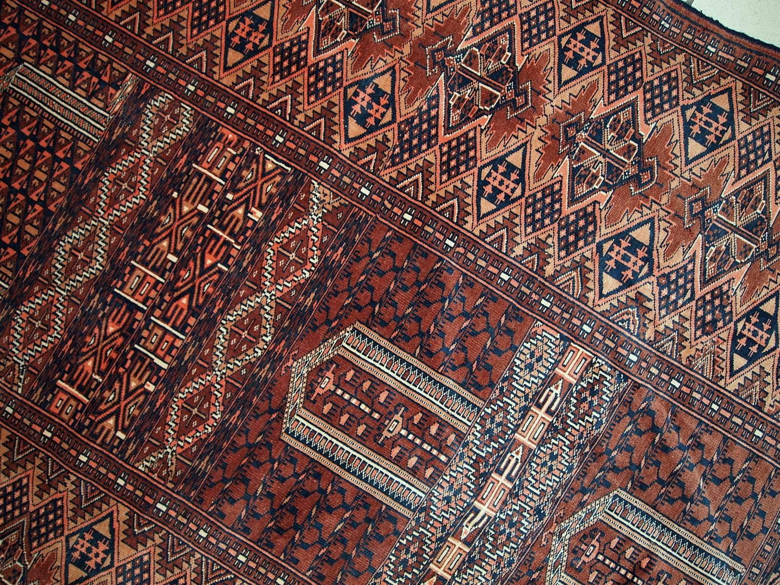 Handmade Vintage Prayer Turkmen Hachli Rug, 1940s, 1C562 1