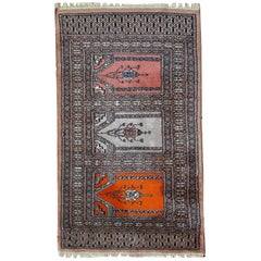Handmade Vintage Prayer Uzbek Bukhara Rug, 1970s