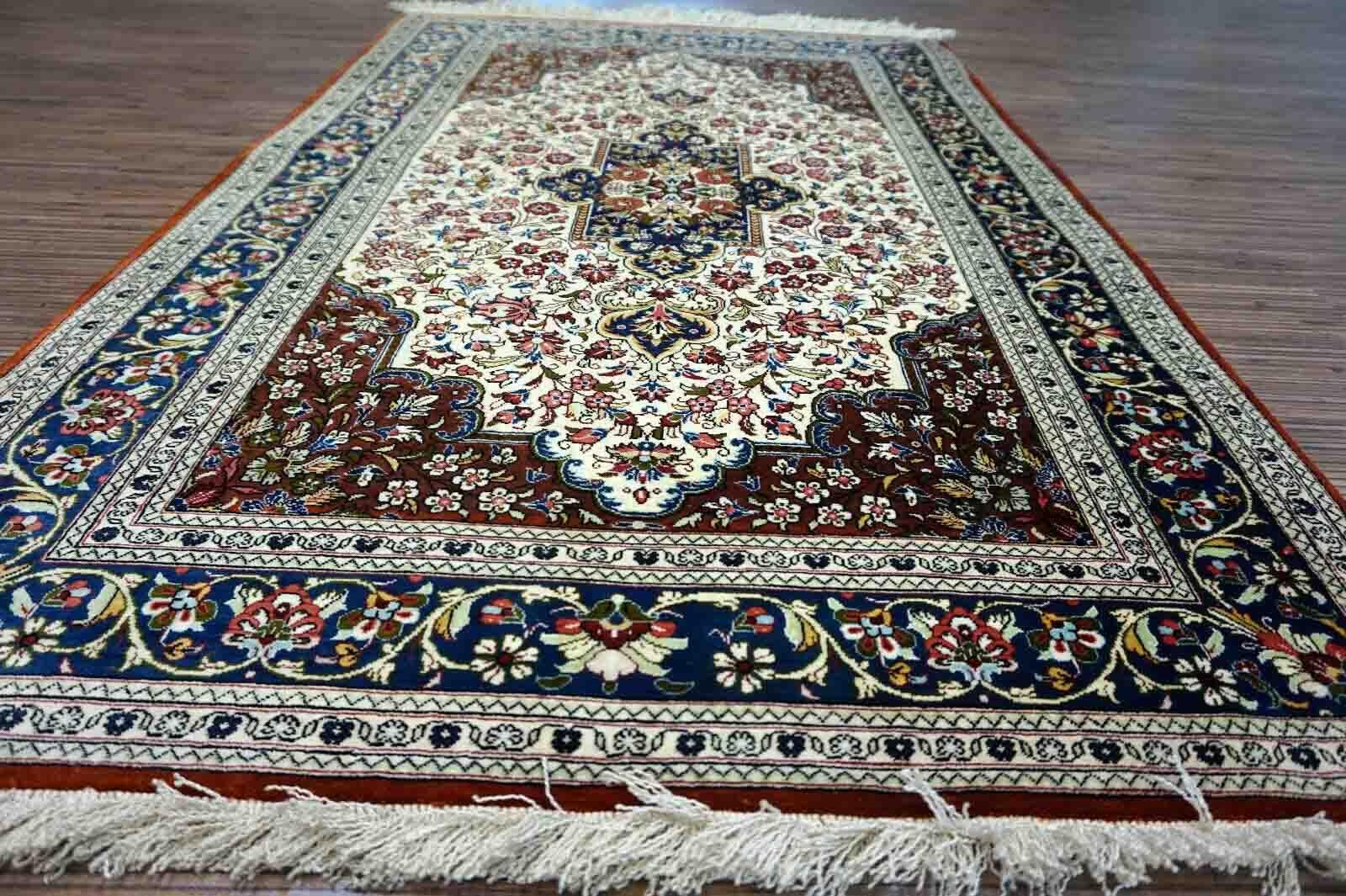 Hand-Woven Handmade Vintage Qum Style Rug, 1970s, 1D17 For Sale