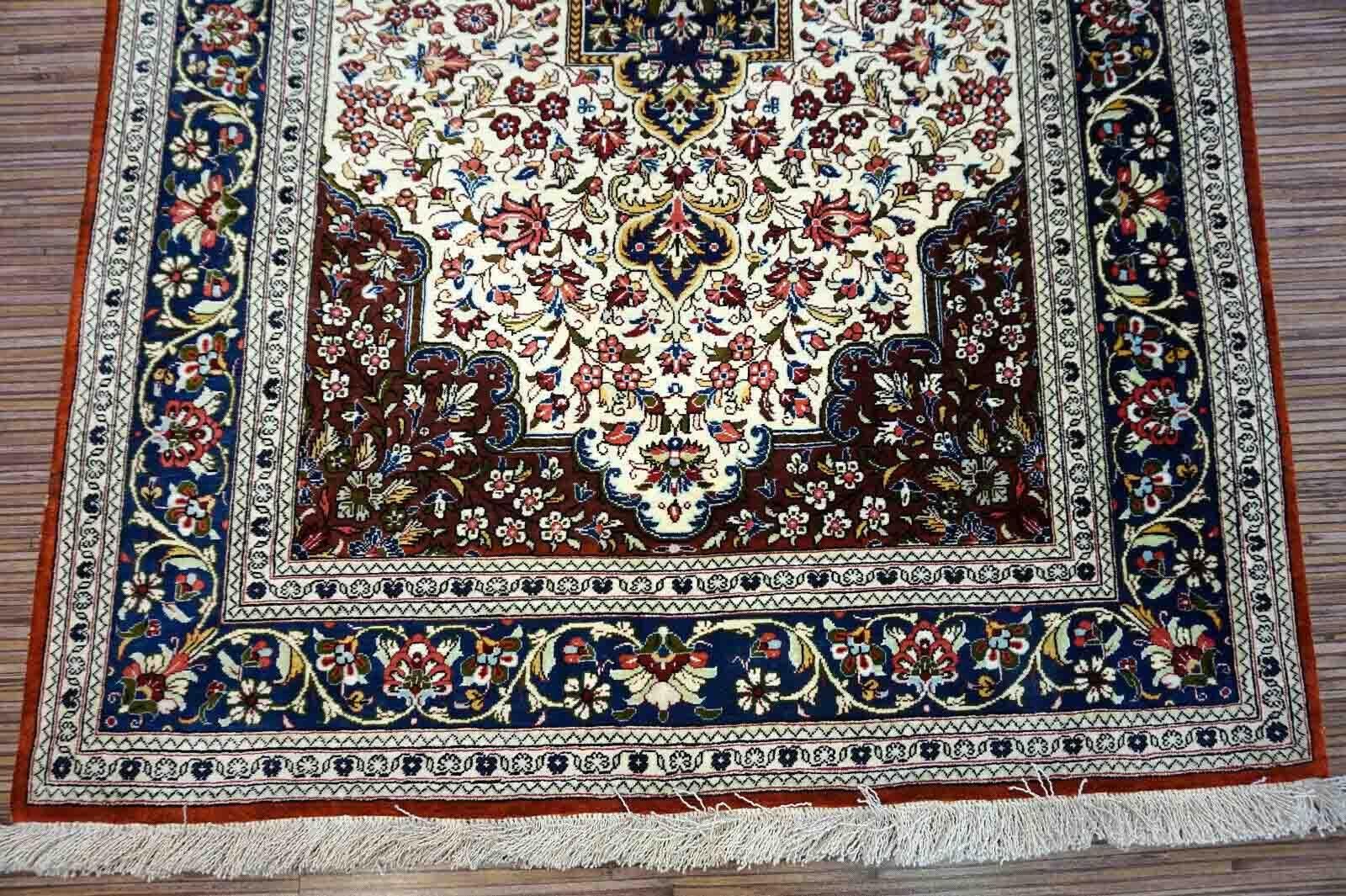 Handmade Vintage Qum Style Rug, 1970s, 1D17 In Good Condition For Sale In Bordeaux, FR