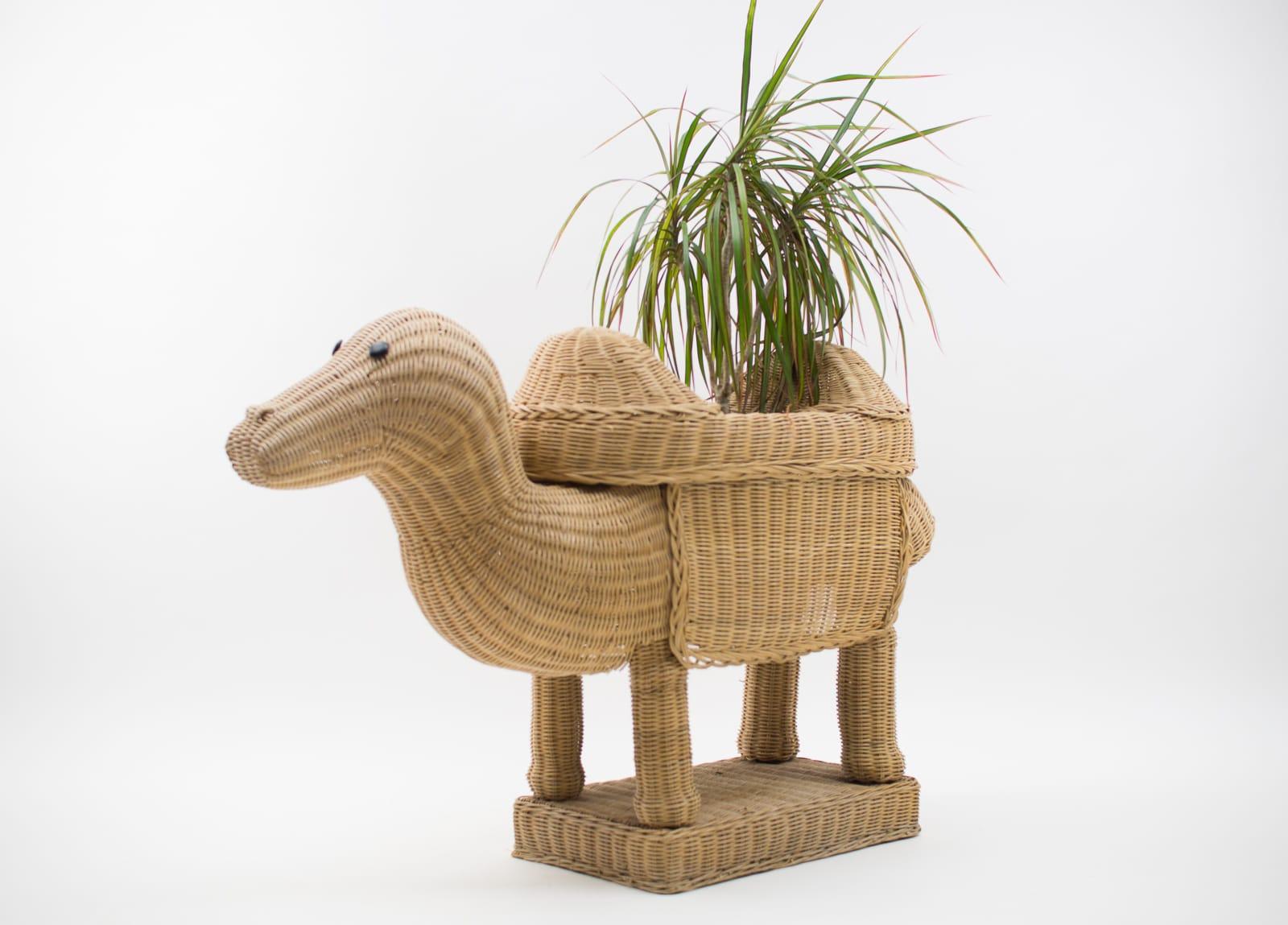 Jardinière en rotin camel vintage faite à la main, Italie, années 1960 en vente 7