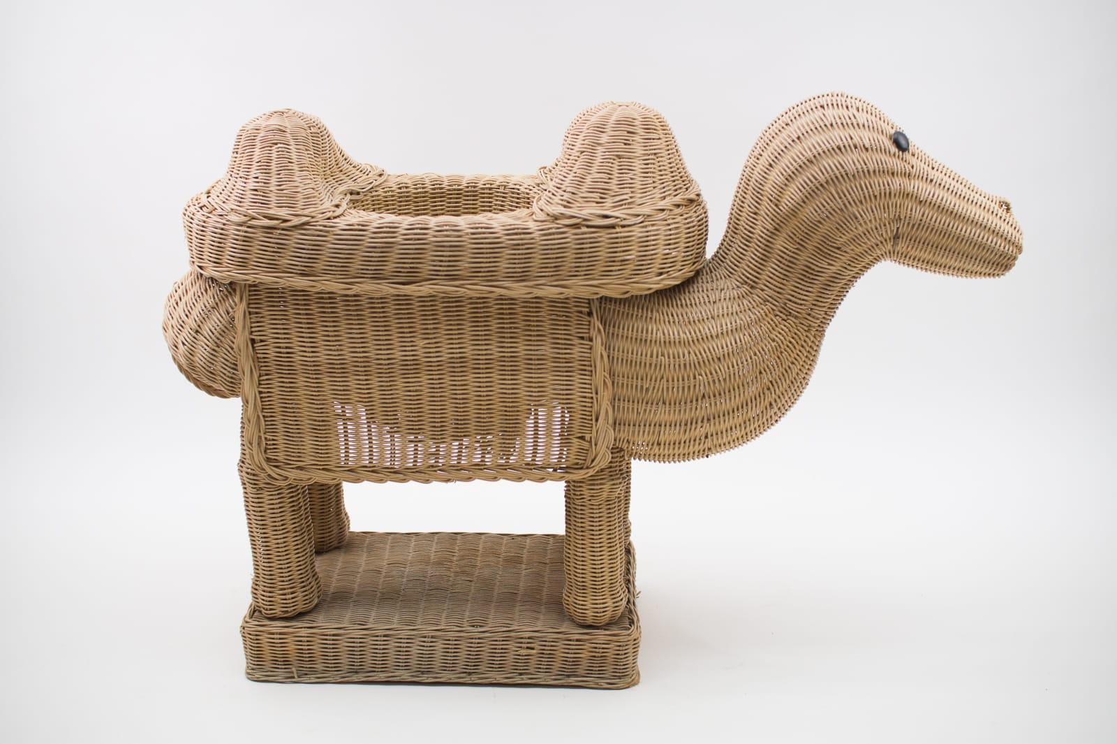 Mid-Century Modern Handmade Vintage Rattan Camel Planter, Italy, 1960s For Sale