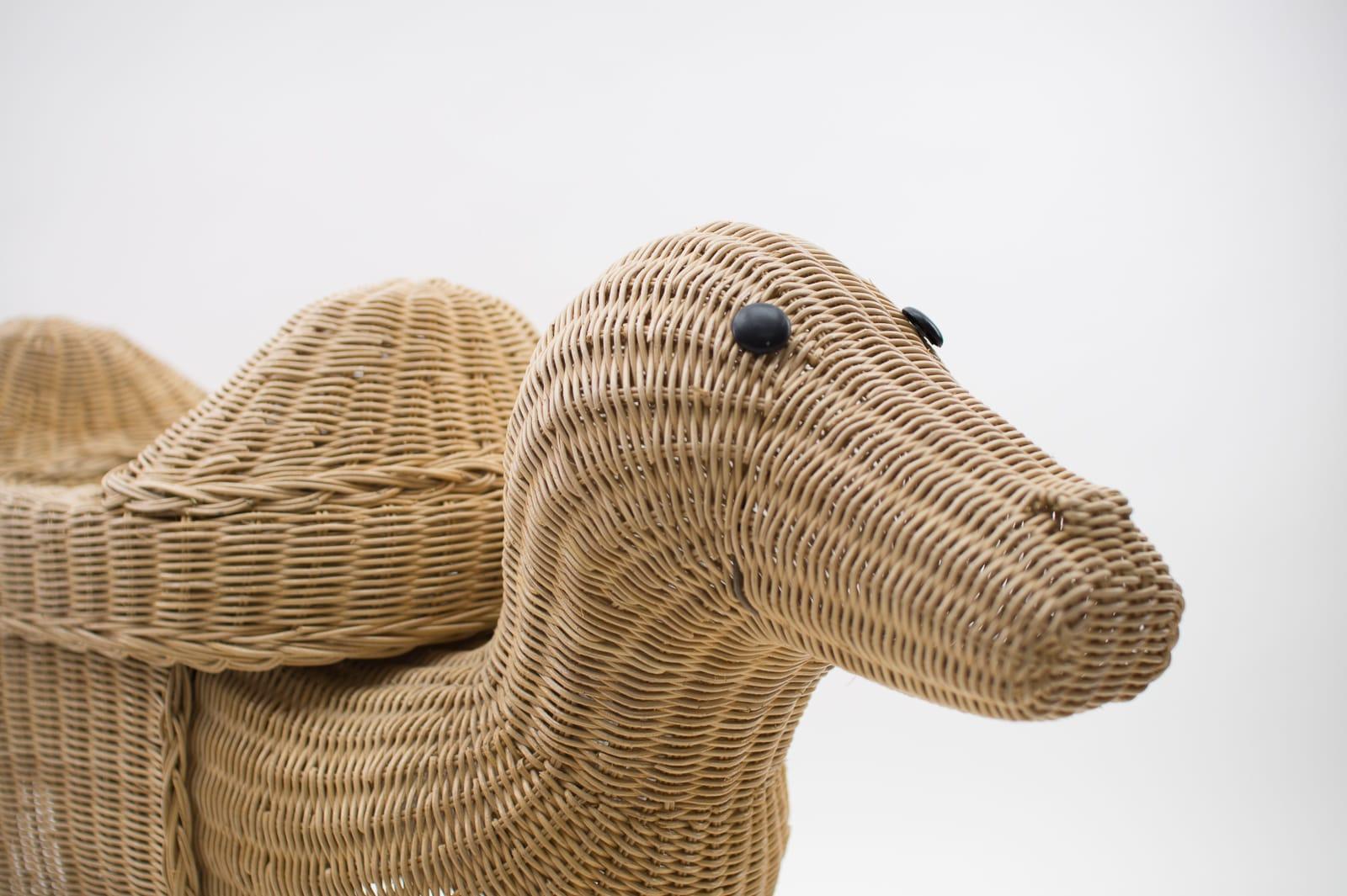 Mid-Century Modern Jardinière en rotin camel vintage faite à la main, Italie, années 1960 en vente