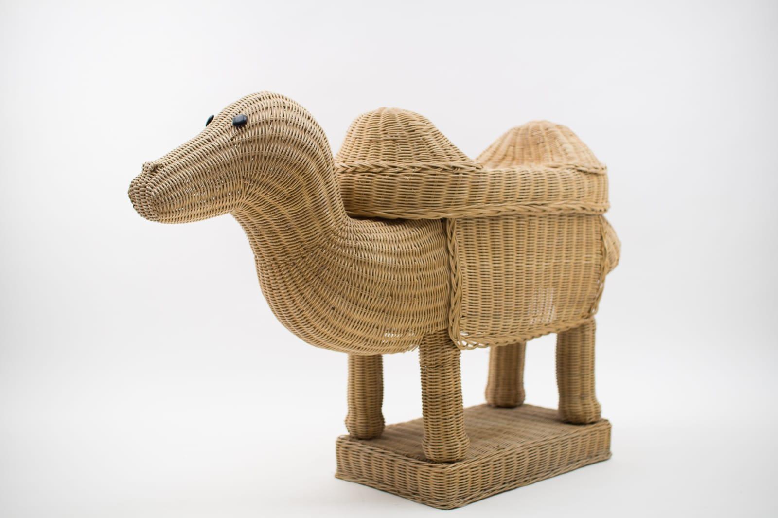 Mid-20th Century Handmade Vintage Rattan Camel Planter, Italy, 1960s For Sale