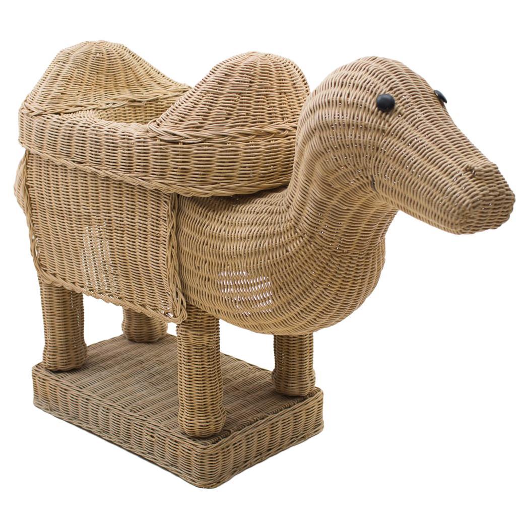 Handmade Vintage Rattan Camel Planter, Italy, 1960s