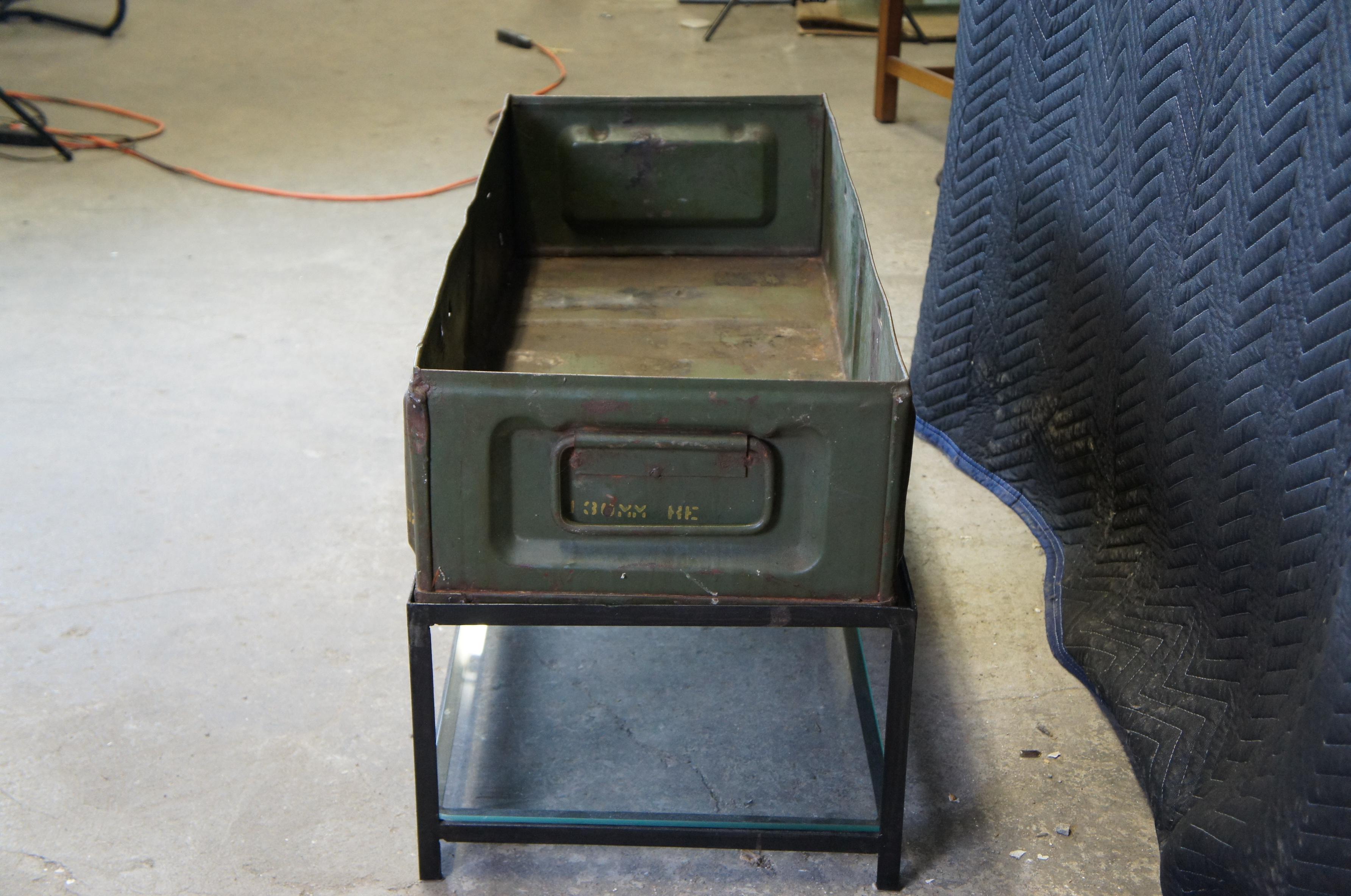 Handmade Vintage Repurposed Military Ammo Storage Box Coffee Table Steel Base 1