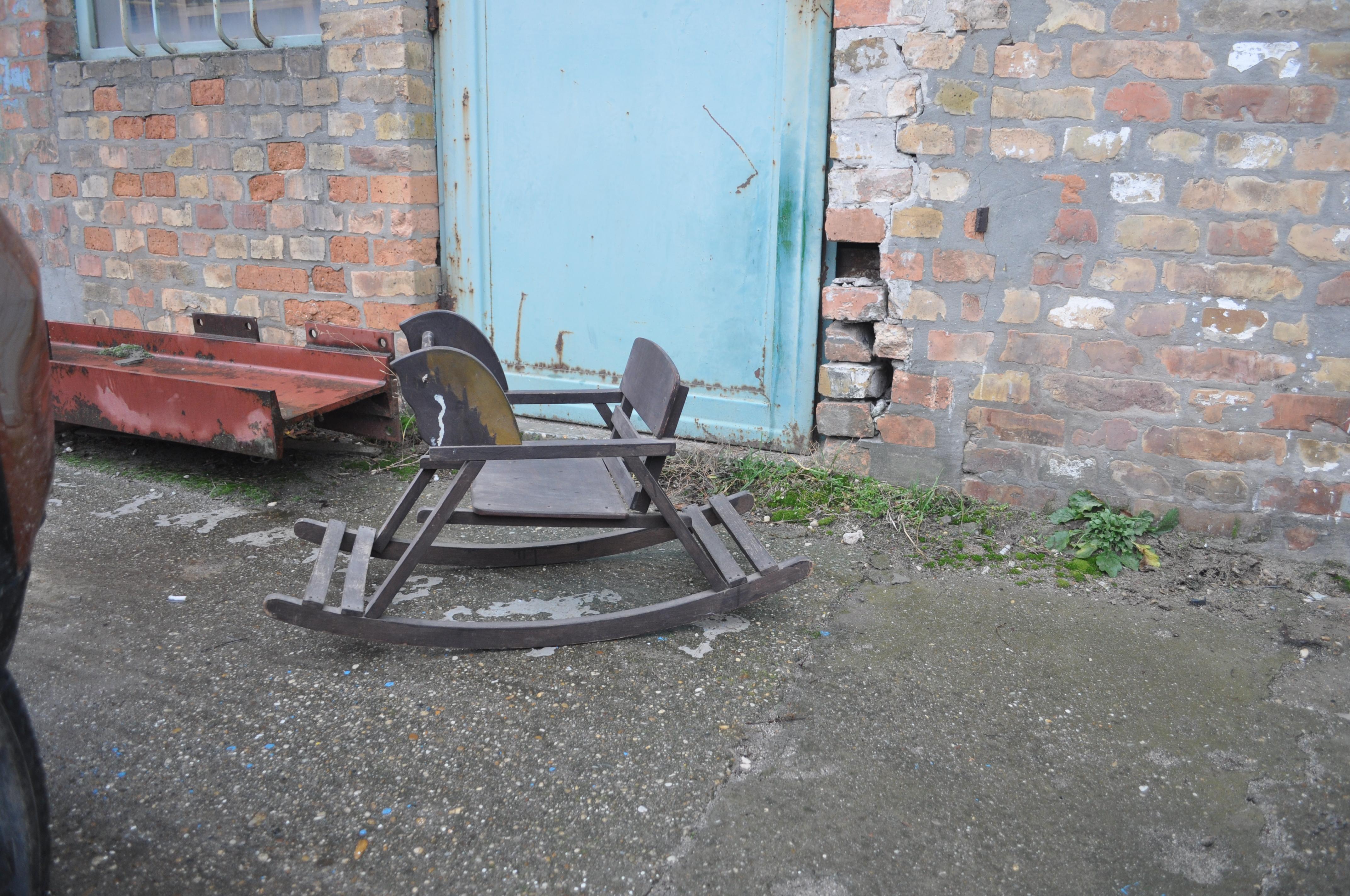 Handmade vintage rocking horse. Lovely chippy paint, looks to be original. Ships from Europe.