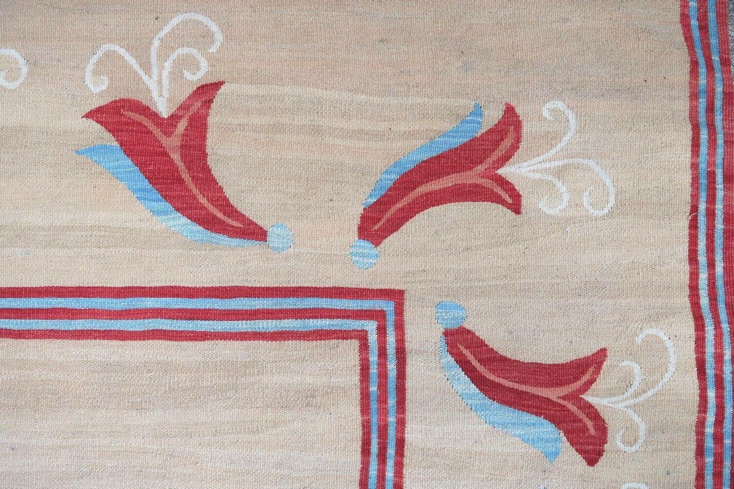 Handmade vintage Bessarabian kilim from Romania in cream beige and red colors. Vegetable dyes, the rug is in original good condition, made in the mid-20th century.

- Condition: original good, 

- circa 1950s,

- Size: 5.9' x 9.6' (180cm x
