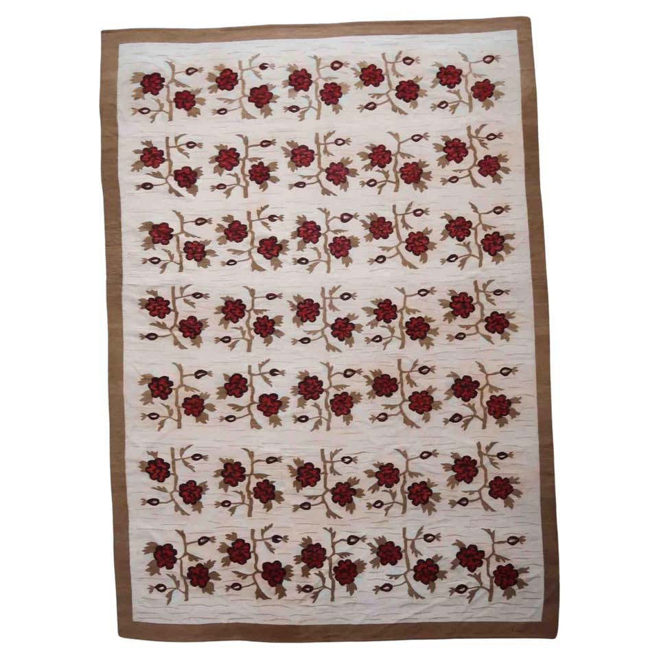 Handwoven Midcentury Vintage Rug in Beige Brown Floral Pattern by Rug ...
