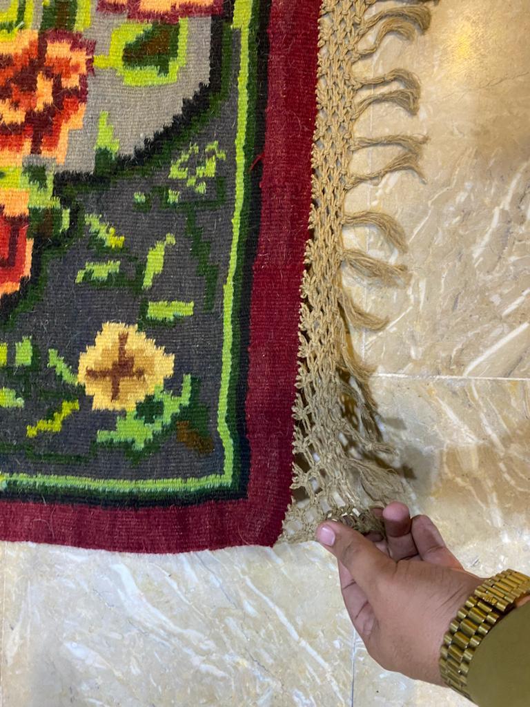 Introducing our Handmade Vintage Romanian Bessarabian Kilim Rug, a striking piece that effortlessly combines tradition and beauty.

Specifications:

Size: 5.7' x 6.7'
Origin: Romania
Era: 1960s
Condition: Good
Description:
This Handmade Vintage