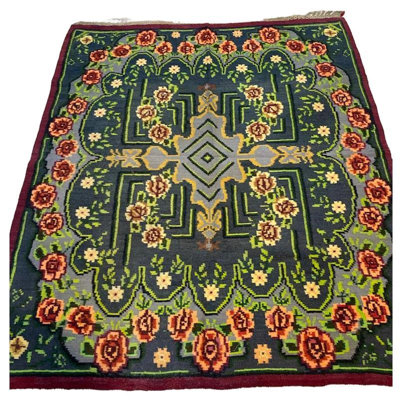 Handgefertigte Vintage rumänischen Bessarabian Kilim Teppich 5,7 'x 6,7', 1960er Jahre - 2B18 im Angebot