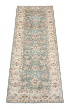 Handmade Vintage Rugs, Oriental Carpet Ziegler Style Green Runner Rug