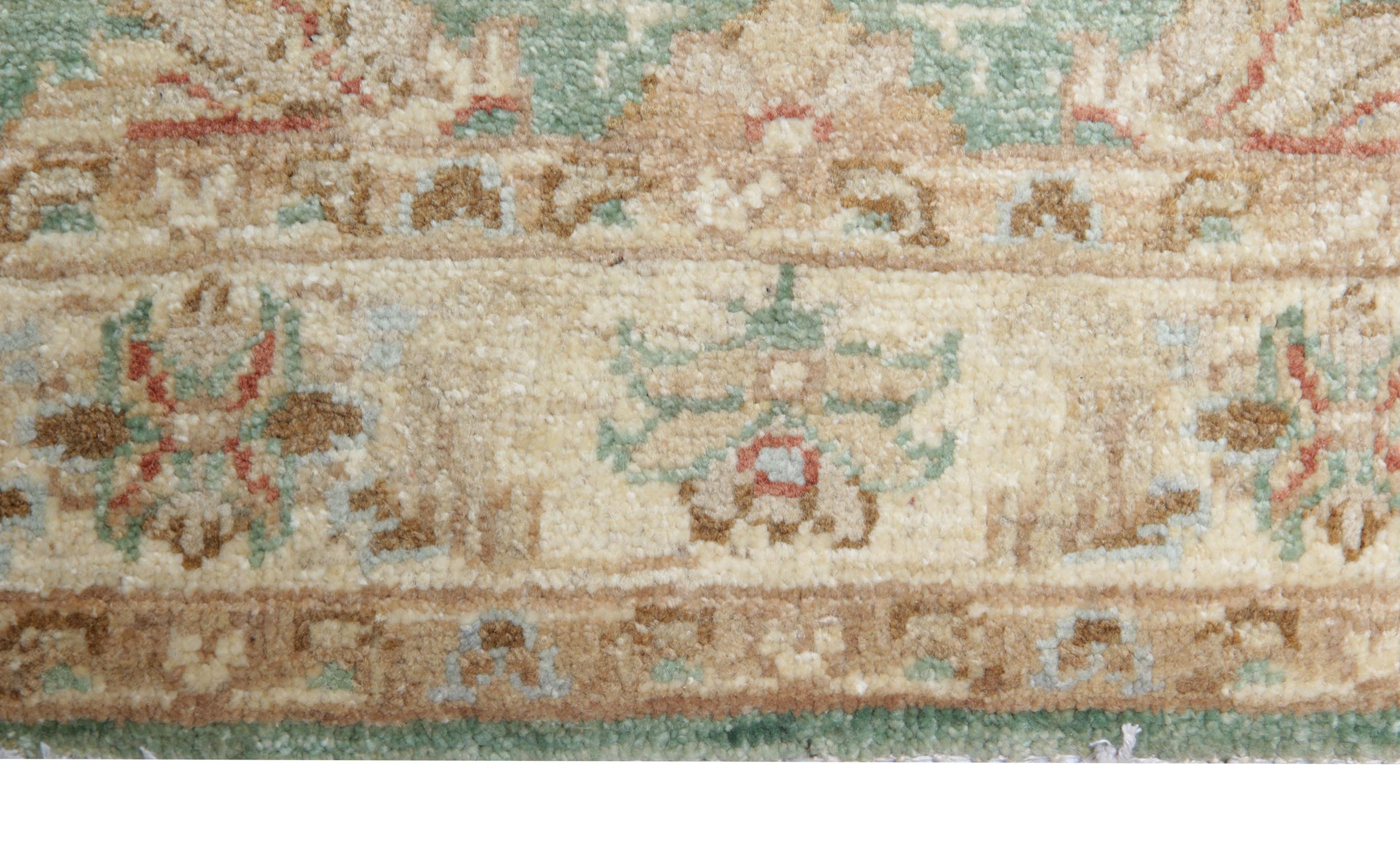 Mid-Century Modern Handmade Vintage Rugs, Oriental Carpet Ziegler Style Green Runner Rug For Sale