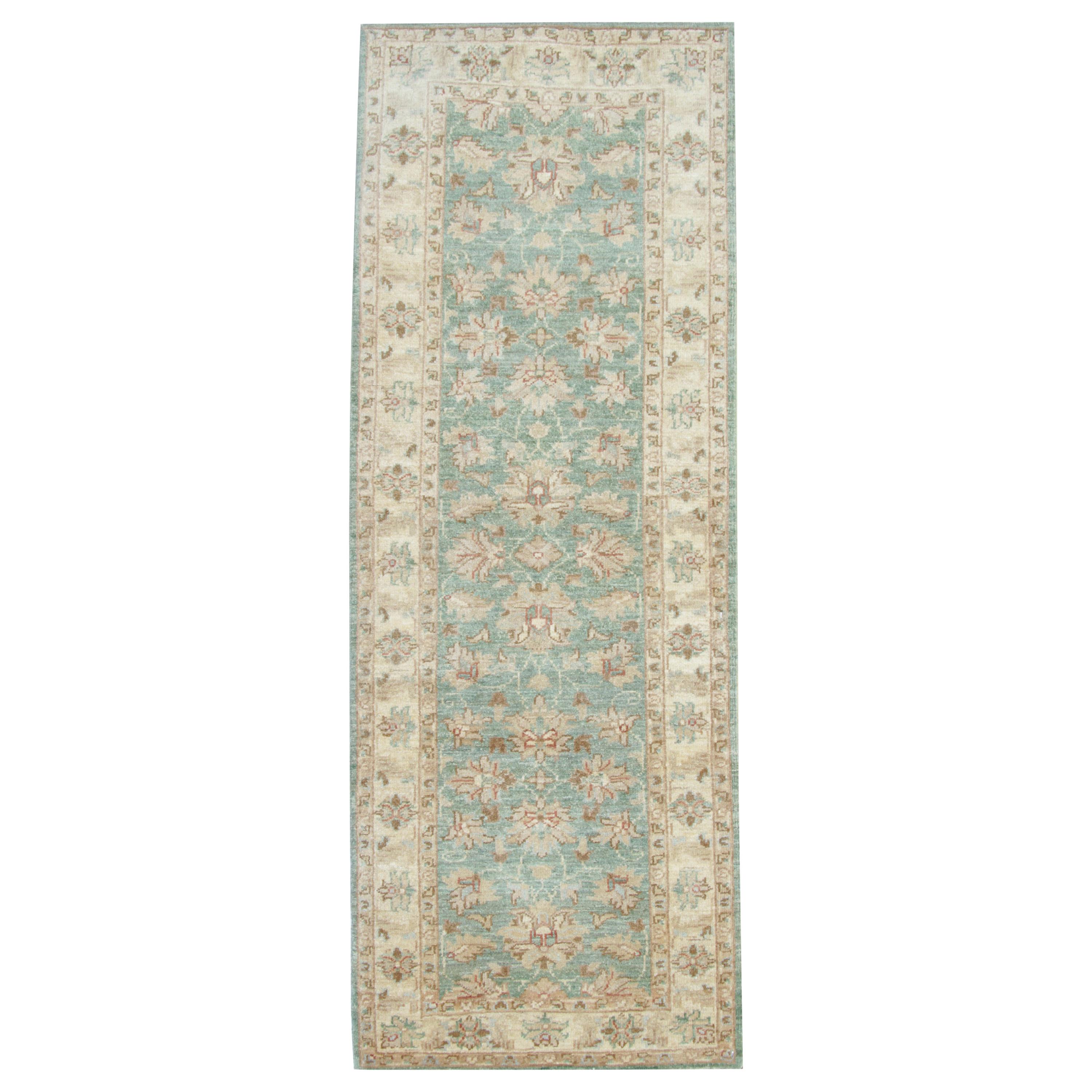 Handmade Vintage Rugs, Oriental Carpet Ziegler Style Green Runner Rug For Sale