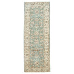 Handmade Vintage Rugs, Oriental Carpet Ziegler Style Green Runner Rug