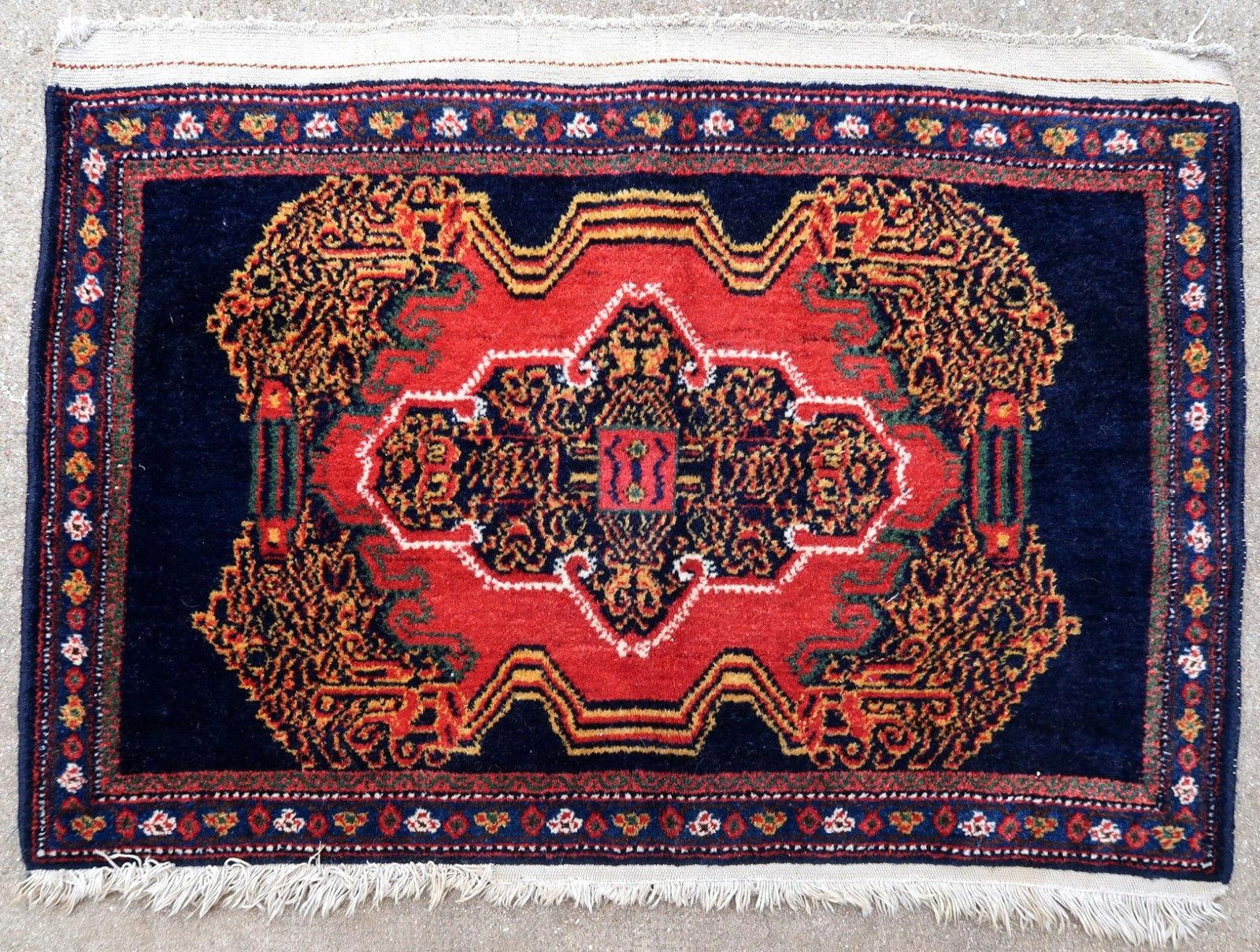 Indian Handmade Vintage Senneh Style Rug, 1940s, 1P78 For Sale