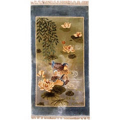 Handmade Vintage Silk Art Deco Chinese Rug, 1980s