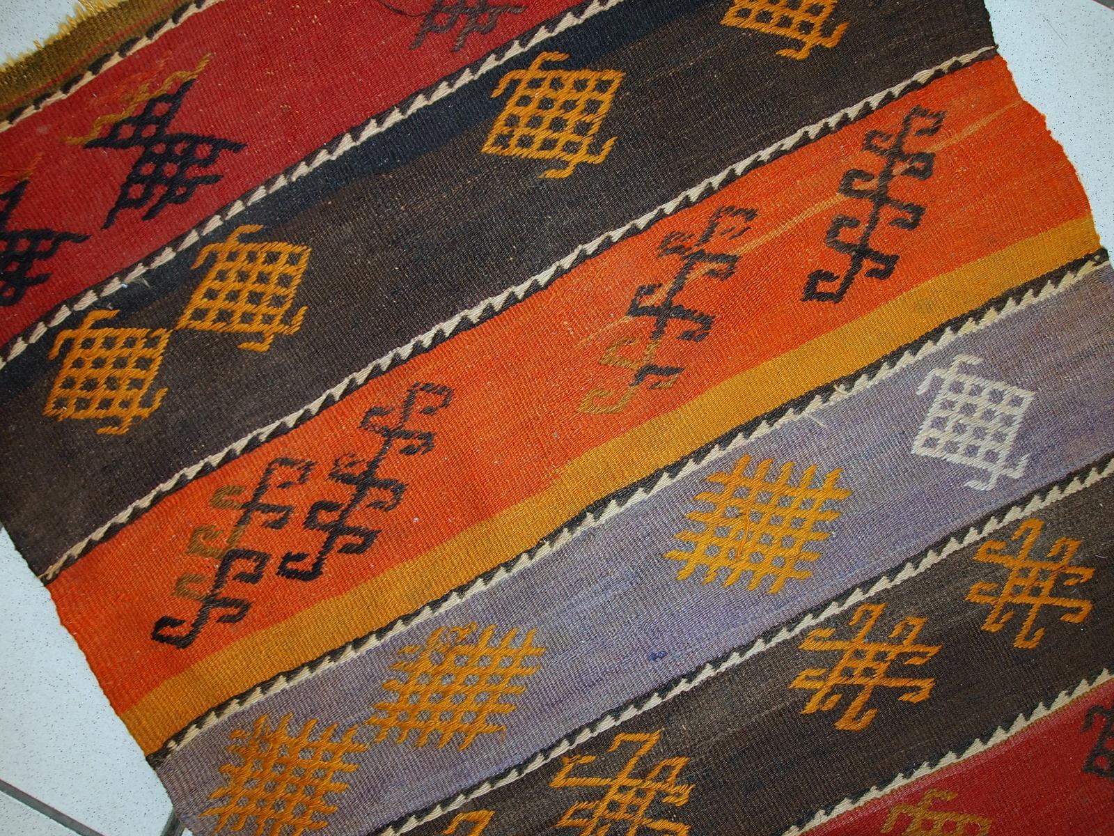 Hand-Knotted Handmade Vintage Sumak Style Kilim, 1940s, 1C608 For Sale