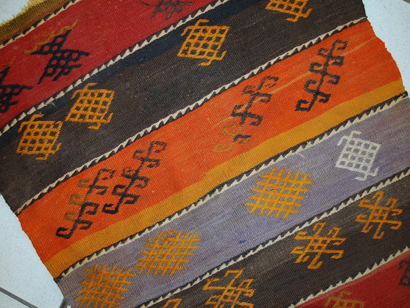 Annodato a mano Kilim vintage in stile Sumak fatto a mano, anni '40, 1C608 in vendita