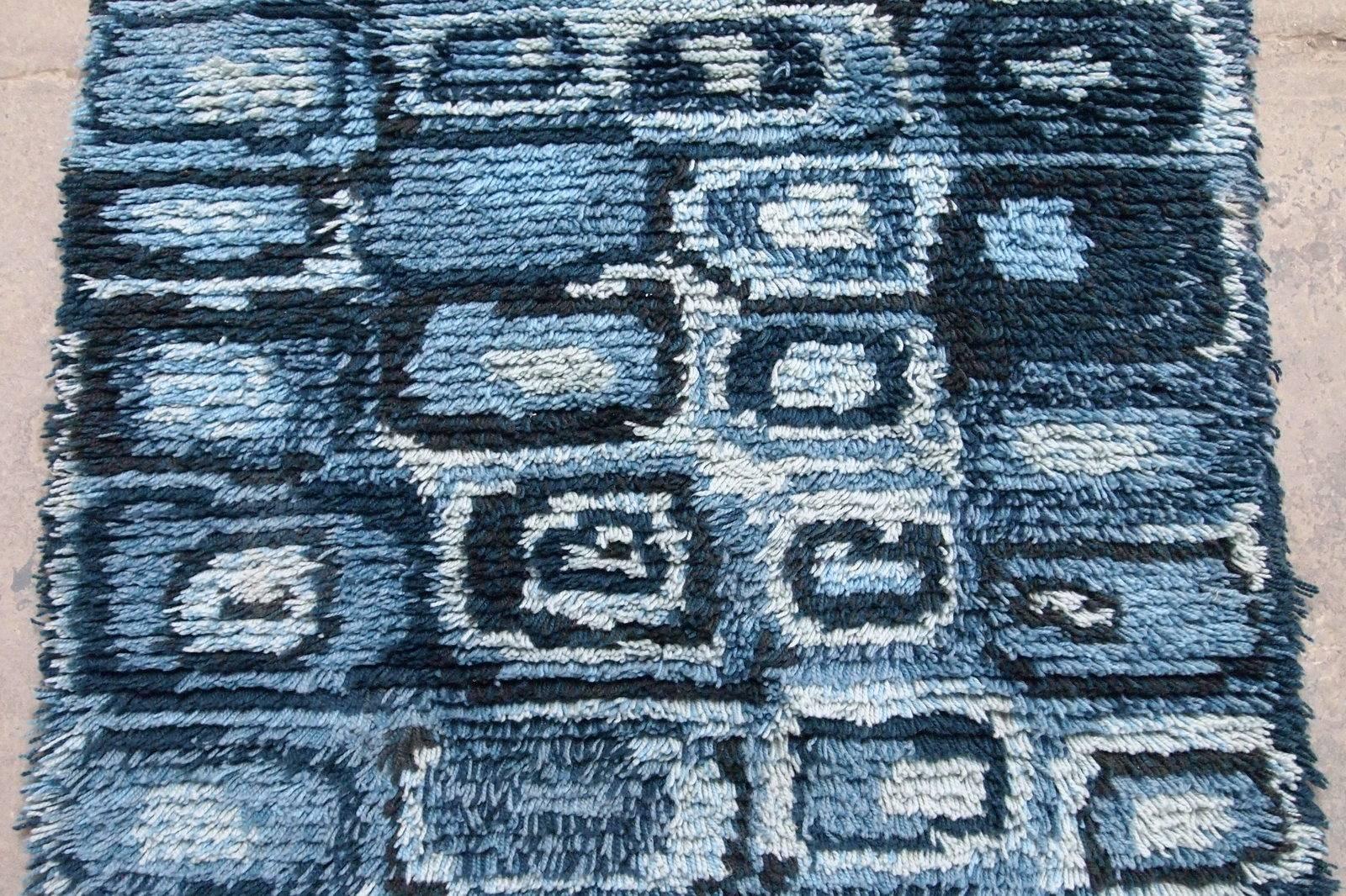 Wool Handmade Vintage Swedish Rya Rug, 1950s, 1B597