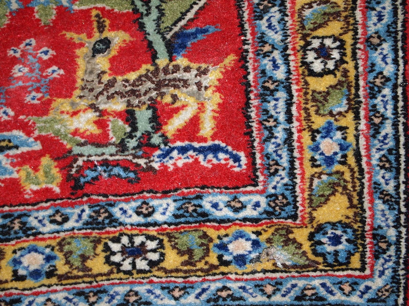 Hand-Knotted Handmade Vintage Tabriz Style Mat, 1950s, 1C383 For Sale
