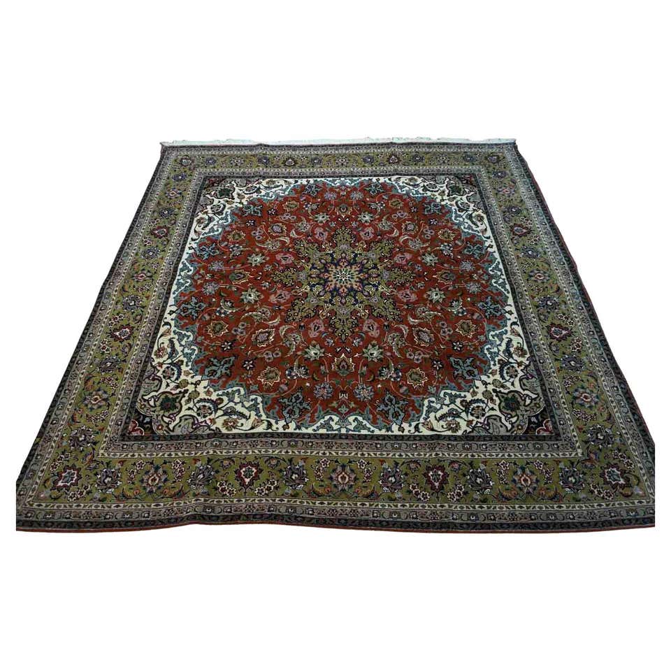 Modern Teal Deco Style Handmade Geometric Square Wool Rug For Sale at ...