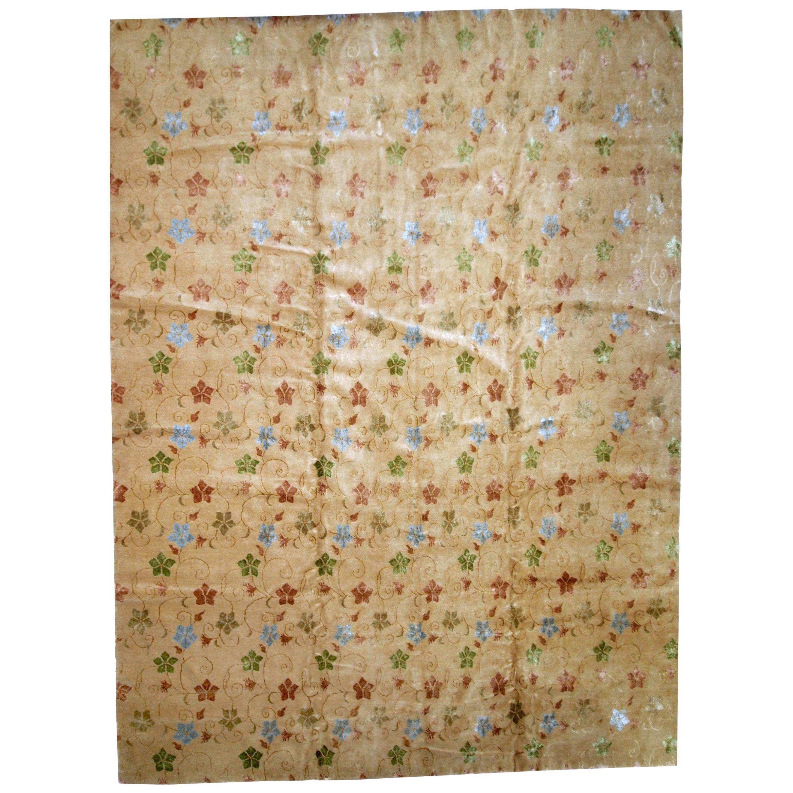Tapis tibétain moderne vintage en soie fait à la main avec soie, années 1980, 1B767 en vente