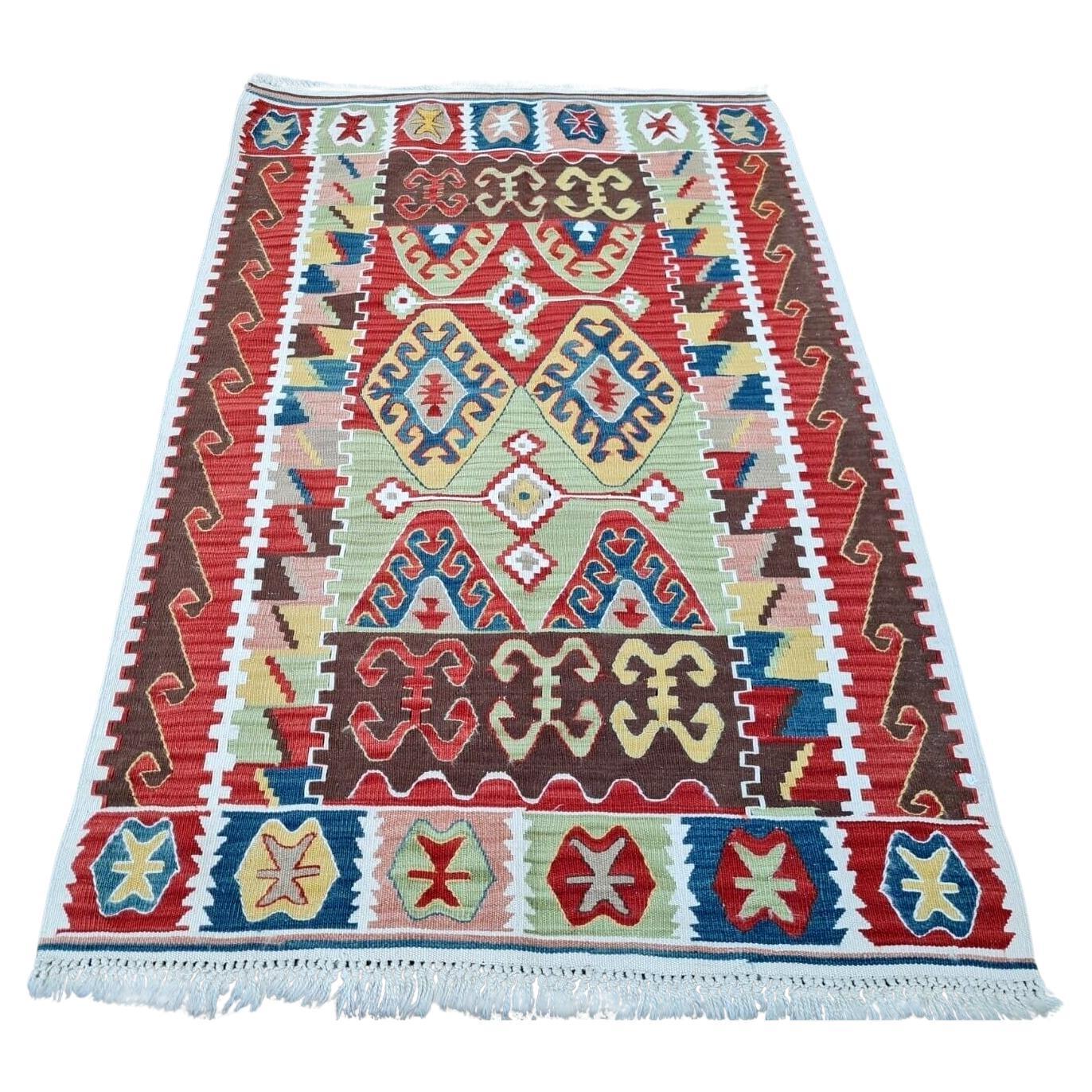 Handmade Vintage Turkish Anatolian Kilim Rug 3.1' x 4.6' 1990s - 2K42