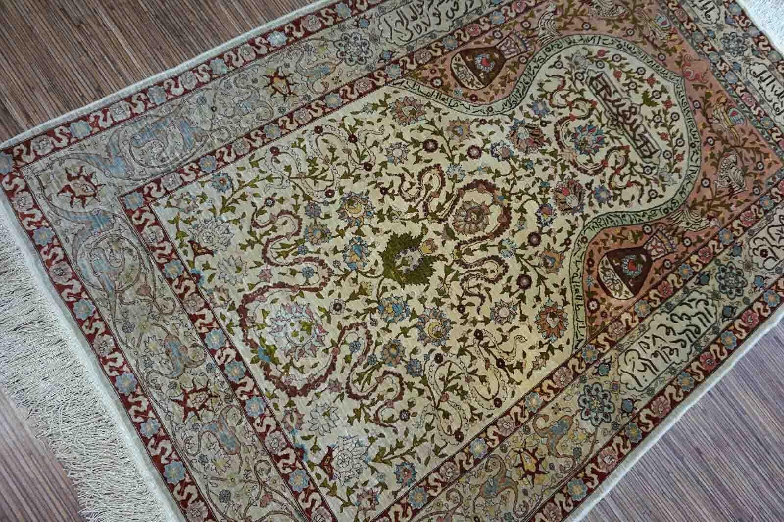 Handmade Vintage Turkish Hereke Silk Prayer Rug, 1950s, 1D11 6