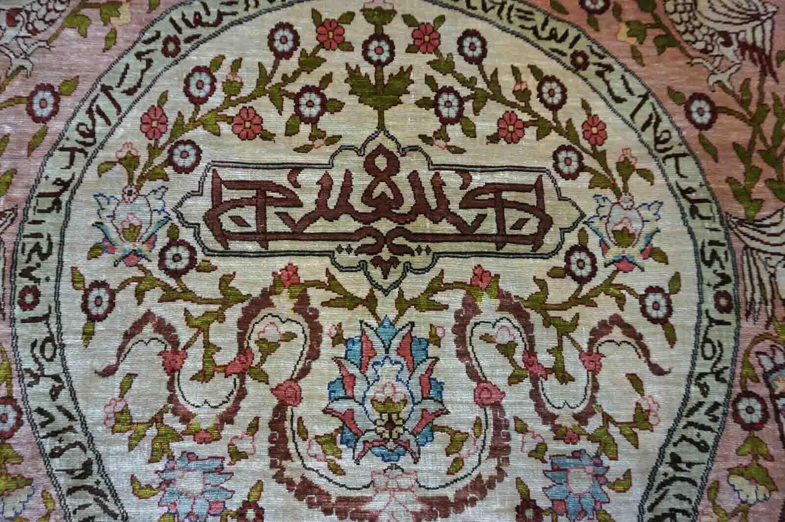 Mid-20th Century Handmade Vintage Turkish Hereke Silk Prayer Rug, 1950s, 1D11
