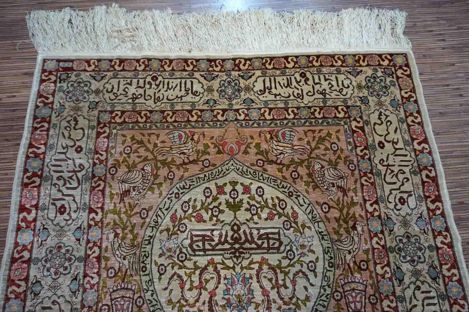 Handmade Vintage Turkish Hereke Silk Prayer Rug, 1950s, 1D11 2