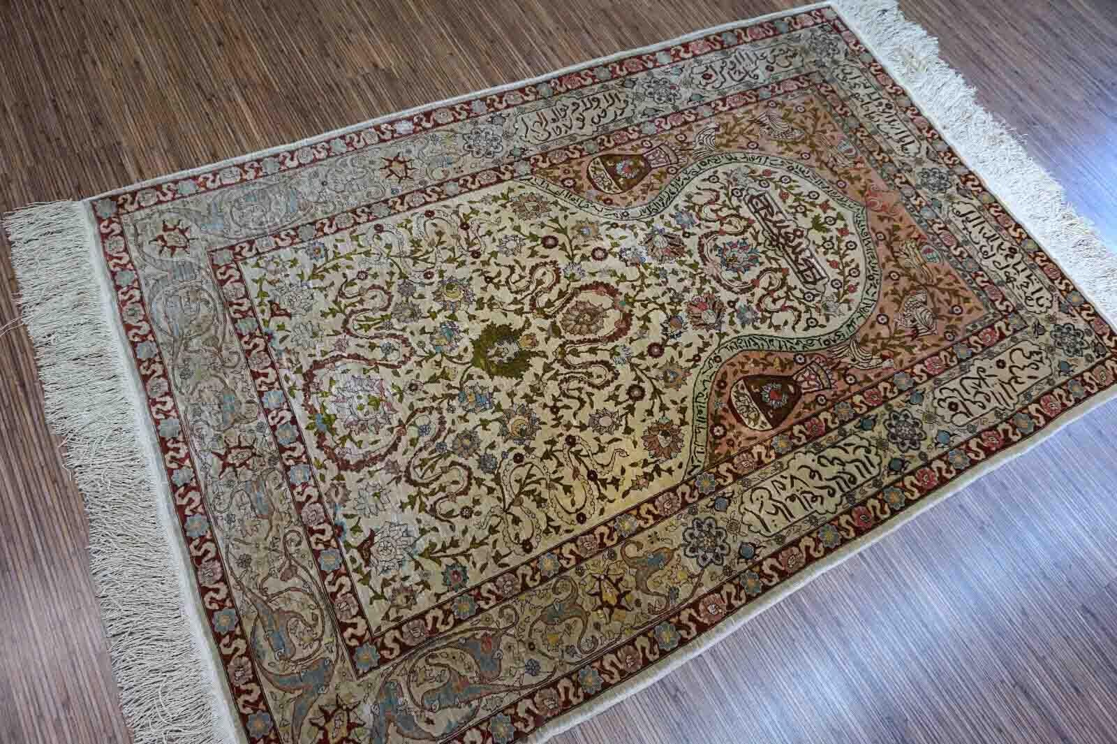 Handmade Vintage Turkish Hereke Silk Prayer Rug, 1950s, 1D11 3