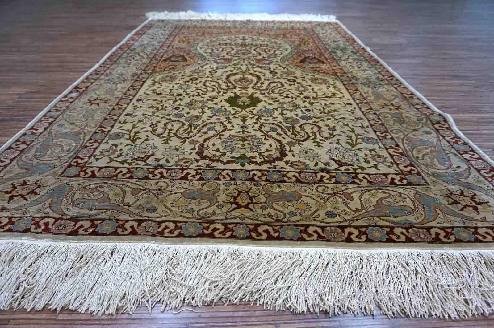 Handmade Vintage Turkish Hereke Silk Prayer Rug, 1950s, 1D11 4