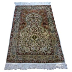 Handmade Vintage Turkish Hereke Silk Prayer Rug, 1950s, 1D11