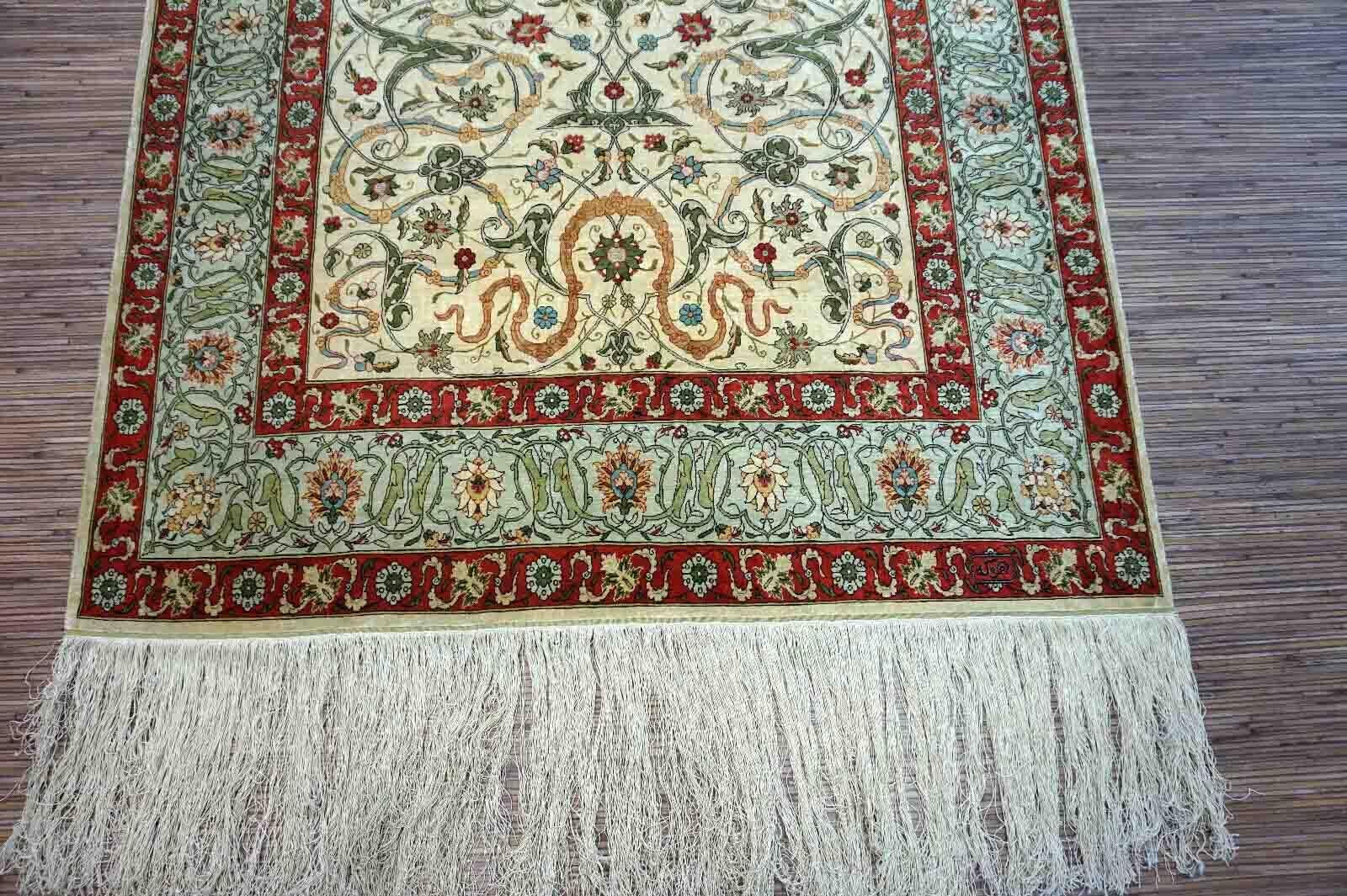Late 20th Century Handmade Vintage Turkish Hereke Silk Prayer Rug, 1970s, 1D16 For Sale