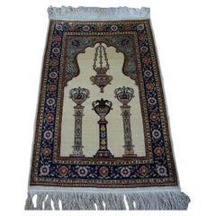 Handmade Vintage Turkish Hereke Silk Prayer Rug, 1970s, 1d20