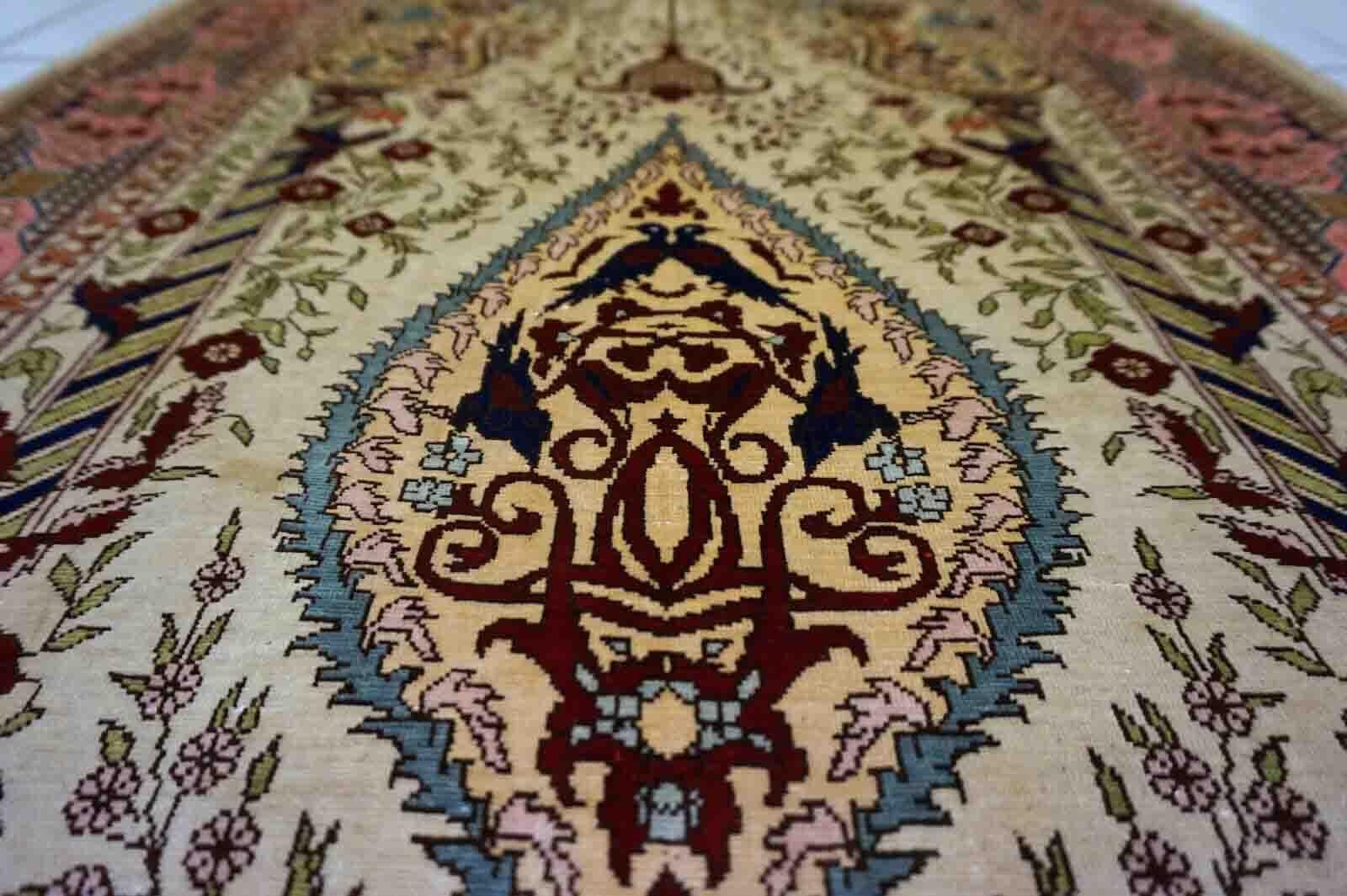Hand-Knotted Handmade Vintage Turkish Hereke Silk Prayer Rug, 1970s, 1D23