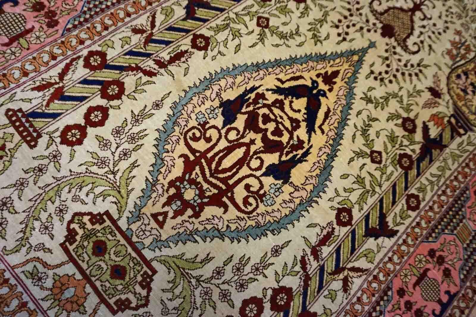 Handmade Vintage Turkish Hereke Silk Prayer Rug, 1970s, 1D23 1