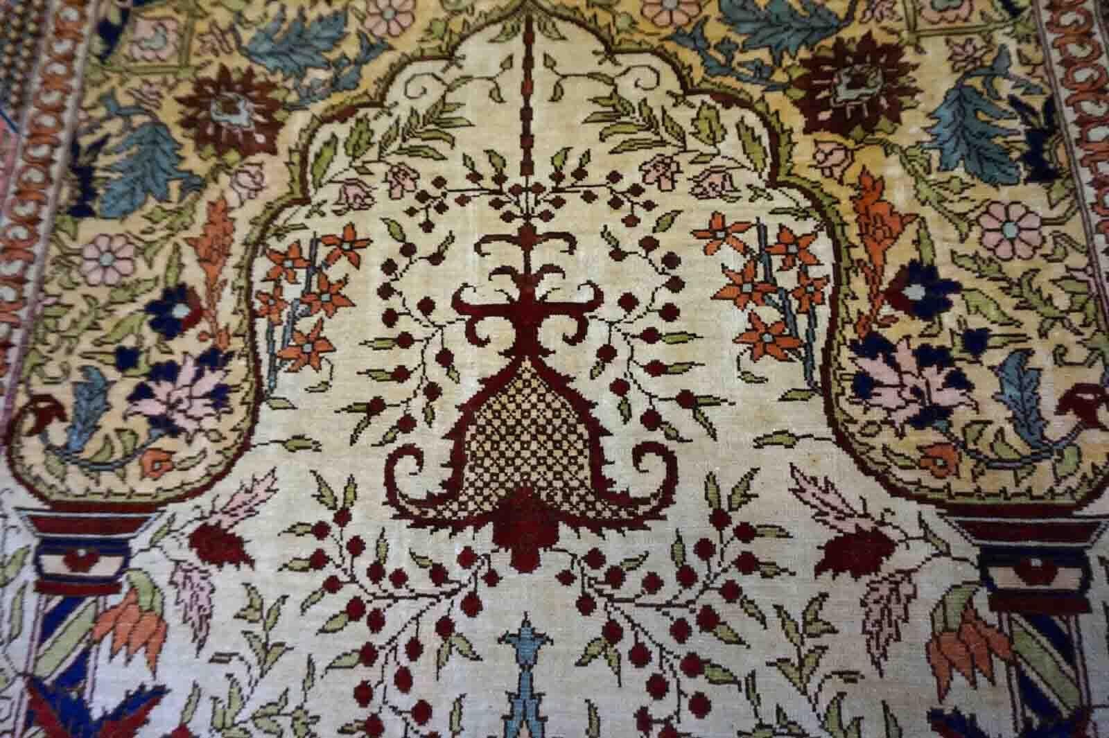 Handmade Vintage Turkish Hereke Silk Prayer Rug, 1970s, 1D23 2